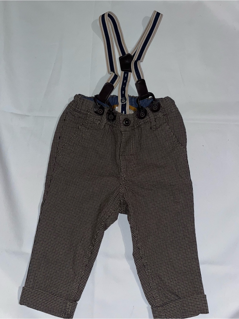 H&M Houndstooth Suspender Pants 6-9M Baby